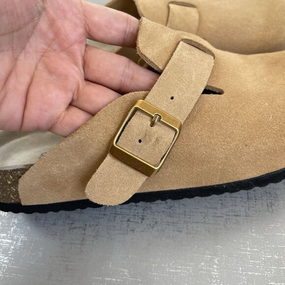 Quince Suede Leather Clogs Mules Size 8 Beige Water Repellent Comfort Shoes - Picture 6 of 13